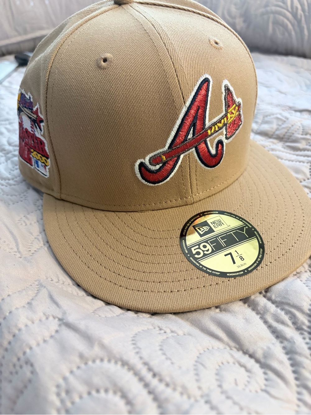 New Era Tan Atlanta Braves Fitted Hat with Red Logo